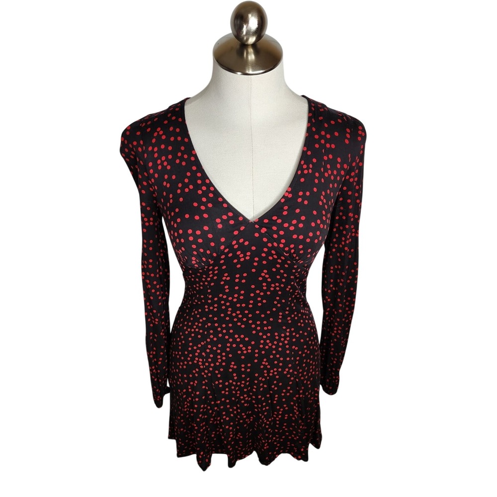 Urban Outfitters Mini Dress Women XS Black Red Polka Dot Long Sleeve Fit & Flare